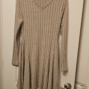 Ribbed Knit V-Neck Dress